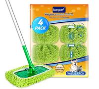 KEEPOW 4 Chiffons Réutilisables pour Swiffer Balai - lavables, Sec & Humide | Microfibres Recharge pour Swiffer Lingettes Humides, Chenille, 5× pouvoir nettoyant, pour Swiffer Wet, avec sac à linge