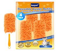 KEEPOW 4 pour Swiffer Plumeau Poussiere - Microfibre, Lavable 100x | Nettoyage Efficace, Réutilisables pour Swiffer Duster, Super Absorbante, Recharge pour Poils D'animaux, Poussière, Saleté