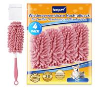 KEEPOW 4 Recharges pour Swiffer Plumeau Poussiere Lavable, Super Absorbant | Chenille, 5× Pouvoir Nettoyant, Recharges pour Swiffer Duster, Lavables, avec Sac à Linge, Capturent Poussière & Cheveux