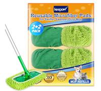 KEEPOW 4 Serpillères Plates réutilisables pour serpillère Swiffer, Utilisation Humide et sèche, Lot de 4, Vert