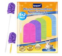 KEEPOW 5 Recharges Réutilisables pour Swiffer Plumeau Poussière - pour Swiffer Duster Plumeau Recharges, 2 Manches & Sac de Lavage Inclus, Idéal Contre Les Poils d'animaux, Poussière & Saletés