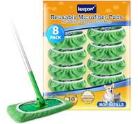 KEEPOW 8 Chiffons Réutilisables pour Swiffer Balai - Sec & Humide, Lavables | Recharges en Microfibre pour Swiffer Lingettes Humides, Ultra Absorbants, pour Swiffer Wet, Sec & Humide, avec Sac de Lavage