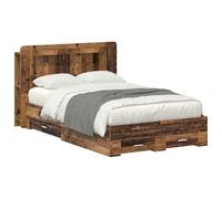 Keeushr Cadre de lit avec espace de rangement en bois vieilli 120 x 190 cm | Tiroirs intégrés, armoire de tête de lit, étagères verticales, montage facile, chiffon humide pour le nettoyage