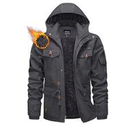 KEFITEVD Veste Cargo d'hiver pour Hommes Vestes de Travail en Polaire Coupe-vent Manteau à Capuche de Chasse,Gris Foncé,L