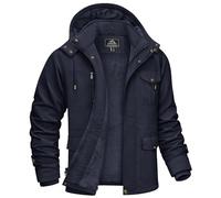 KEFITEVD Vestes Polaires Militaires pour Hommes Veste de Travail Chaude Hiver Multi Poches Manteau avec Capuche de Chasse,Bleu Marine,XL