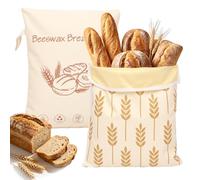KEGAJEGA Lot de 2 sacs à pain en cire d'abeille XXL - 42 x 32 cm - Avec fermeture éclair en L - Poignée - Réutilisables - Conservation naturelle - Sans plastique - Pour fruits et céréales, Blé, Non