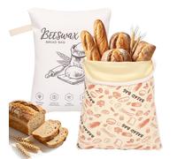 KEGAJEGA Lot de 2 sacs à pain en cire d'abeille XXL - 42 x 32 cm - Avec fermeture éclair en L - Poignée - Réutilisables - Conservation naturelle - Sans plastique - Pour fruits et céréales, Pain, Non