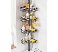 KEGII Etagere Douche - Etagere Telescopique Douche Sans Percage, Tablette d'Angle Réglable en Hauteur avec 4 Paniers, Noir