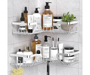 KEGII Tablette de douche sans percer Acier inoxydable Etagère de douche d'angle Set de 2 pièces