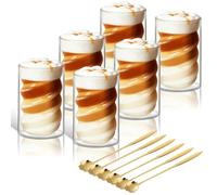 KEHTUNAHT Tasse à Café Double Paroi 6 x 400 ml Verre à Latte Macchiato avec 6 Cuillère Tasse en Verre Transparente Résistantes à la Chaleur Tasses verre Matcha Cappuccino Thé Lait