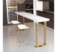 KEIFCUACLA Table De Bar Haute Étroite, Table De Comptoir À Plateau Bois | Table rectangulaire autoportante, pieds métalliques noir-doré, table haute pour appartement petit espace(B,100*40*105CM)