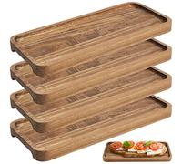 KEILEOHO Lot de 4 plateaux de service rectangulaires en bois d'acacia naturel de 30 cm, pour apéritif, fromage, charcuterie décoratifs pour servir les aliments, marron