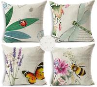 KEIROUTK Coussin Exterieur Impermeable Coussin extérieur décoratif imperméable Housse de Coussin 4 Coussins 40 x 40 cm Coussins de Jardin Fleurs et Papillons Housse de Coussins de Jardin extérieur