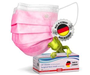 kela, 100x Masques rose chirurgicaux Médical | Fabriqués en Allemagne | Conforme à DIN EN 14683 Type IIR | BFE >99,88% | 3 plis | Chirurgical jetable protecteur medical buccal et nasal