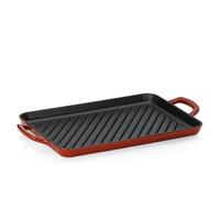 kela 11939 Plaque à Griller avec Poignées, en Fonte, Revêtement émaillé, Bonne Rétention de Chaleur, Adapté à l'induction, 35 x 25 cm, Rouge, Calido