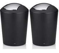 kela 22270 Marta Poubelle de Salle de Bain avec Couvercle à Bascule Plastique Noir 1,7 L (Lot de 2)
