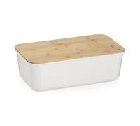 kela Boîte à pain blanche avec trous d'aération 38x21x12,5cm, couvercle en bambou FSC servant de planche à découper, boîte à pain en plastique, APART, boîte de conservation du pain