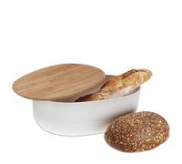 Kela Boîte à pain Namur 12060 – plastique, couvercle bambou ventilé, blanc 37,5×23×14 cm
