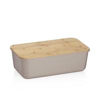 kela Boîte à pain grise avec trous d'aération 38x21x12,5cm, couvercle en bambou FSC servant de planche à découper, boîte à pain en plastique, APART, boîte de conservation du pain