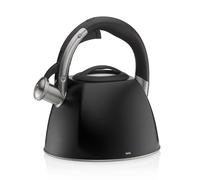 kela Bouilloire à induction 2,4L, Bouilloire à flûte en acier inoxydable, pour tous les types de cuisinières, avec ouverture sécurisée du couvercle verseur par bouton-poussoir, VITUS, noire mate