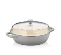 kela Cocotte 28 cm bord haut CALIDO, Poêle en fonte à induction avec couvercle en verre 3,8 l, Poêle en fonte émaillée, gris clair