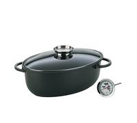 kela Cocotte avec couvercle et bouton de réglage de l'arôme KERROS 8 litres avec thermomètre à viande, cocotte ovale à induction, en fonte d'aluminium, passe au four
