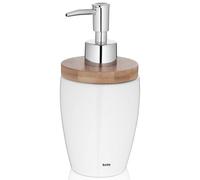 kela Distributeur de savon 350 ml NATURA, distributeur de savon blanc céramique, couvercle en bambou, flacon pompe, distributeur de liquide vaisselle