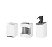kela Ensemble de Salle de Bain 3 pièces Cube Blanc, Aspect Pierre, gobelet, Porte-brosses à Dents, Distributeur de Savon 300 ML, Accessoires de Salle de Bain Blancs