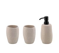 kela Ensemble de Salle de Bain 3 pièces RODA, Ciment, gobelet, Porte-brosses à Dents, Distributeur de Savon 200 ML, Aspect Pierre, Accessoires de Salle de Bain Beige