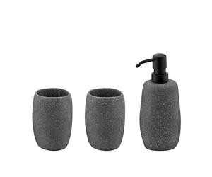 kela Ensemble de Salle de Bain 3 pièces RODA, Ciment, gobelet, Porte-brosses à Dents, Distributeur de Savon 200 ML, Aspect Pierre, Accessoires de Salle de Bain Gris