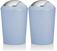 kela Marta - Petite poubelle de salle de bain avec couvercle basculant - En plastique - Bleu givré mat - 1,7 l (Lot de 2)