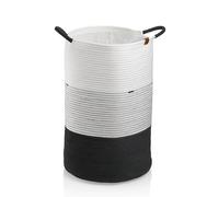 kela Panier à linge tressé avec empiècement en tissu, sac à linge noir et blanc, collecteur de linge 40 x 57 cm, HEDDA, coton-polyester
