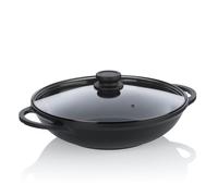 kela Poêle à wok 32 cm avec couvercle en verre ATURA, wok à induction 4 litres, fonte d'aluminium à revêtement céramique, sans PFAS, noir