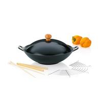 kela Poêle à wok en fonte avec couvercle 36 cm ASIA, avec grille d'étuvage, baguettes, pince en bois, 4,5L poêle à wok à induction