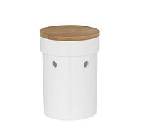 Kela Pot à Ail en Céramique, Couvercle Bambou, Salena, Hauteur 17 cm, 12066, Blanc/Bois