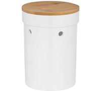 Kela Pot à Oignon en Céramique, Couvercle Bambou, Salena, Hauteur 21 cm, 12067, Blanc/Bois