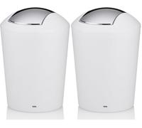 kela Seau à cosmétique blanc 1,7l, mini poubelle de salle de bain avec couvercle basculant, plastique, MARTA, petite poubelle de table blanc mate (Lot de 2)