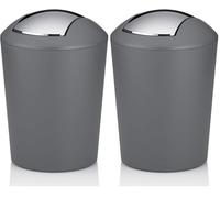 kela Seau à cosmétique gris 1,7l, mini poubelle de salle de bain avec couvercle basculant, plastique, MARTA, petite poubelle de table grise mate (Lot de 2)