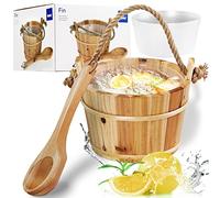 Kela Seau de Sauna en Plastique, 26 cm de Diamètre, 21 cm de Hauteur, 4 L de Capacité, avec Truelle en Bois et Couvre-Seau