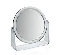 KELA Via Miroir sur pied - Miroir cosmétique en acrylique transparent - Miroir de maquillage rond à poser - Miroir de table et à main - Miroir grossissant pour salle de bain et maquillage - 17,5 cm