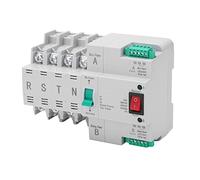 Kelawoly 4P Inverseur de Source Automatique, Boîtier PC Contacts Argentés | Dispositif sur rail DIN CHLT 63 4P, bobine AC400V 220VAC, court-circuit 50kA, commutation d\'alimentation de secours