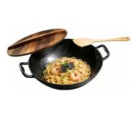 Keleday Wok en fonte de 35,6 cm avec couvercle, poêle à frire antiadhésive et poêle à frire pour toutes les cuisinières, y compris l'induction, le gaz, l'électricité, le four