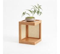KELENMNAZT Étagère à Plantes en Bois Massif et Rotin, Étagère au Sol à 2 Niveaux for Bonsaï et Déco, Panneaux Latéraux Tressés, Base 30x30cm, Hauteurs 40/60/80cm(Natural Wood,40cm/15.7in)