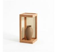 KELENMNAZT Étagère à Plantes en Bois Massif et Rotin, Étagère au Sol à 2 Niveaux for Bonsaï et Déco, Panneaux Latéraux Tressés, Base 30x30cm, Hauteurs 40/60/80cm(Natural Wood,60cm/23.6in)