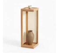 KELENMNAZT Étagère à Plantes en Bois Massif et Rotin, Étagère au Sol à 2 Niveaux for Bonsaï et Déco, Panneaux Latéraux Tressés, Base 30x30cm, Hauteurs 40/60/80cm(Natural Wood,80cm/31.5in)