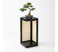 KELENMNAZT Étagère à Plantes en Bois Massif et Rotin, Étagère au Sol à 2 Niveaux for Bonsaï et Déco, Panneaux Latéraux Tressés, Base 30x30cm, Hauteurs 40/60/80cm(Black,60cm/23.6in)
