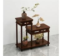 KELENMNAZT Étagère à Plantes en Bois Massif, Étagère au Sol à 2 Niveaux for Bonsaï et Déco, Panneaux Latéraux avec Accents en Laiton, Base 30x72cm, Hauteurs 59cm & 88cm