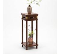 KELENMNAZT Étagère à Plantes en Bois Massif, Étagère au Sol à 2 Niveaux for Bonsaï et Déco, Panneaux Latéraux avec Accents en Laiton, Base 30x30cm, Hauteurs 59/73/88cm(S)