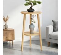 KELENMNAZT Étagère à Plantes en Bois Massif Style Vintage, Étagère Ronde au Sol for Bonsaï et Vase, Finition Chêne Naturel, Diamètre 30cm, Hauteurs 60cm & 70cm(70cm/27.6in)