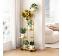 KELENMNAZT Étagère à Plantes Mobile Autonome, Étagère en Fer à 5 Niveaux avec Roues, Design Décalé for Balcon et Salon, Hauteur 110cm, Base 45x24cm(Gold)